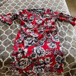Red black and white floral dress